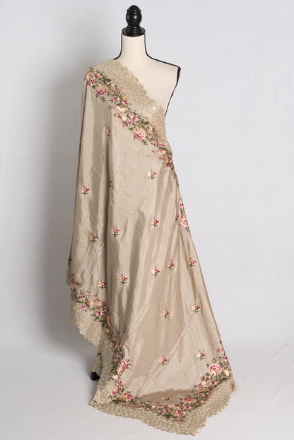 Machine Embroidery Semi Tussar Designer Saree in Brown.