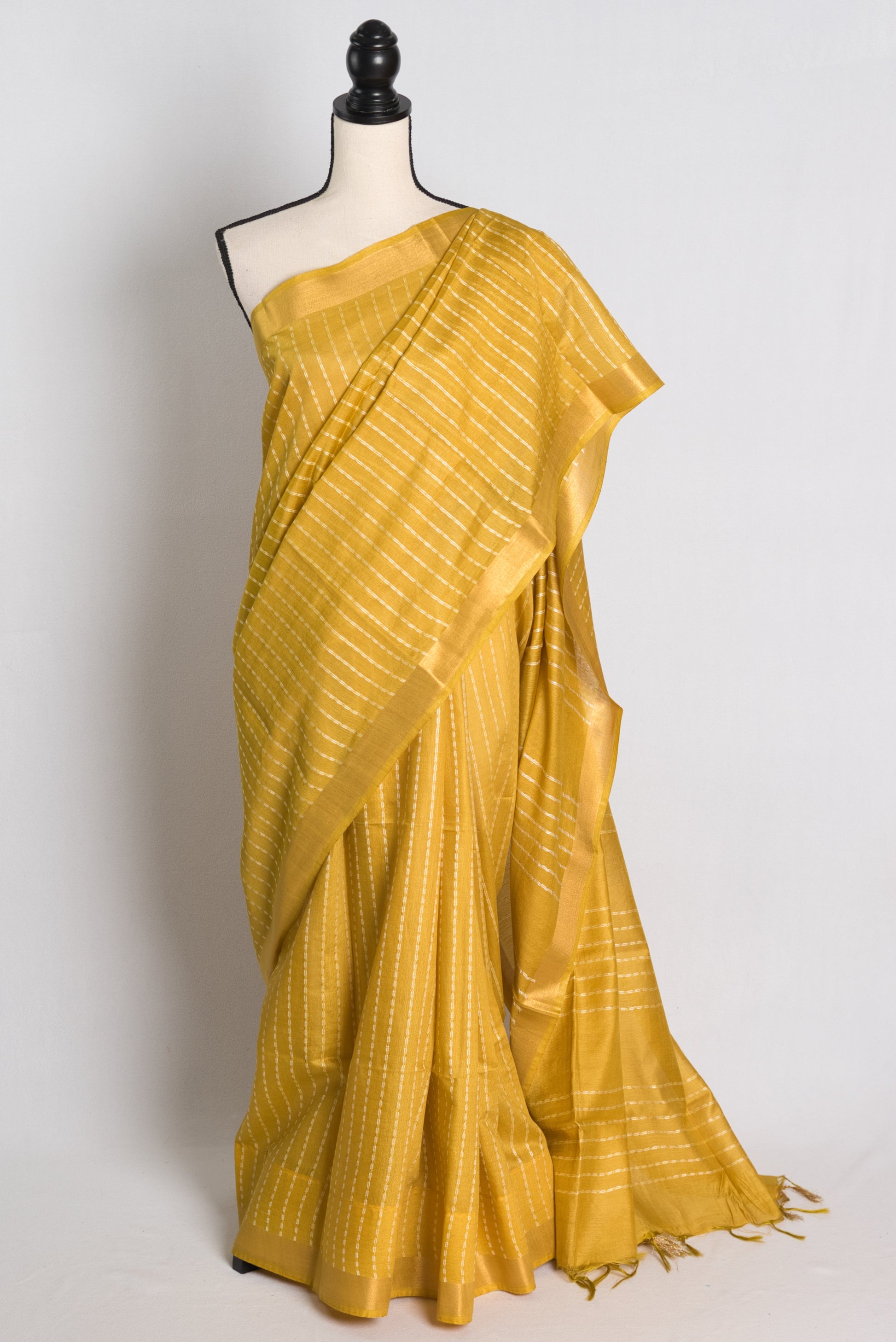 Semi Tussar Embroidery Saree in Mustard Yellow.