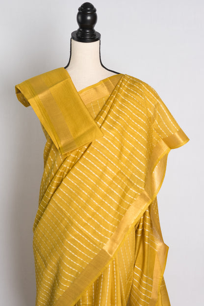 Semi Tussar Embroidery Saree in Mustard Yellow.