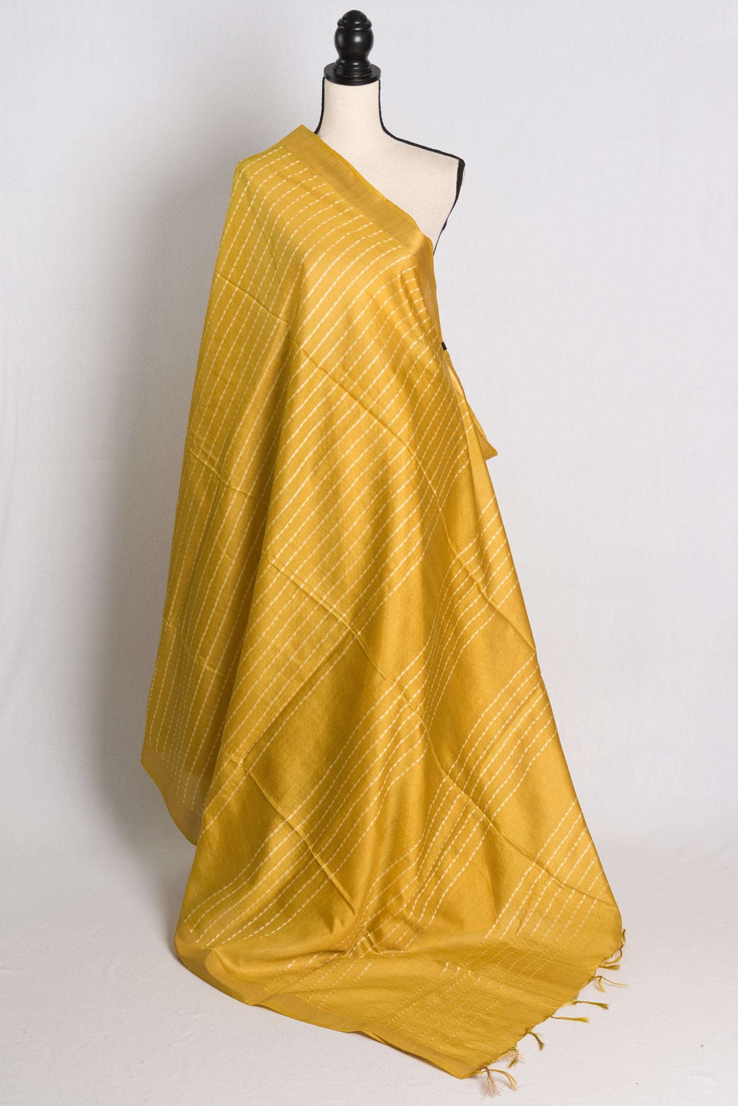 Semi Tussar Embroidery Saree in Mustard Yellow.