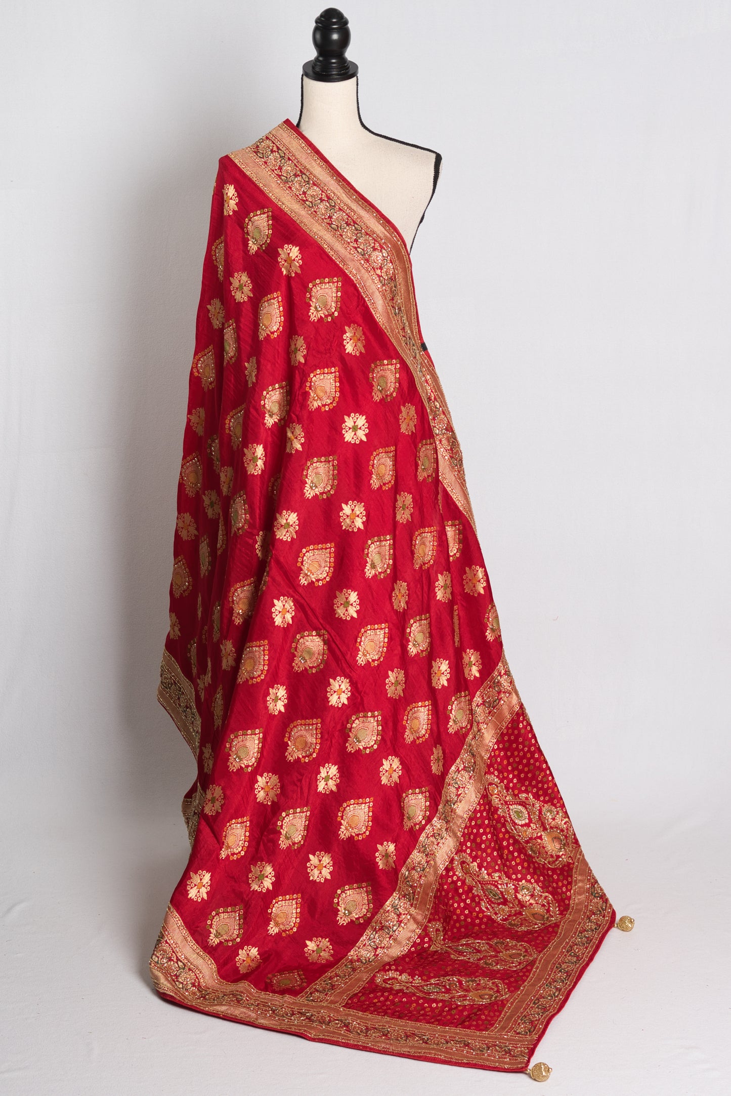 Hand Embroidery Crepe Banarasi Saree in Red.