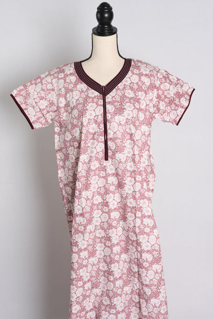 Printed Pink Cotton Nightwear in Regular Size.