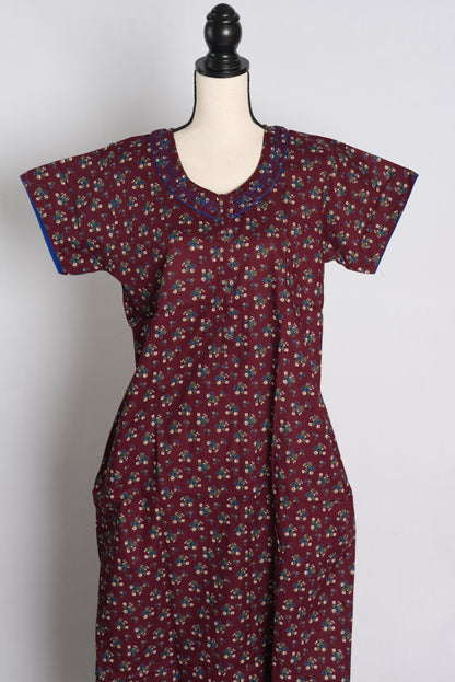 Printed Maroon Cotton Nightwear in Regular Size.