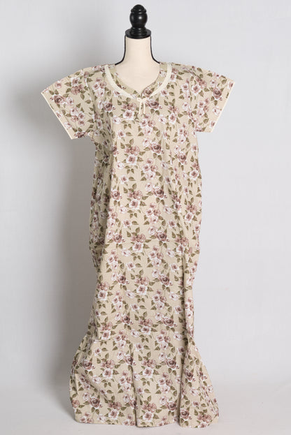 Printed Beige Cotton Nightwear in Regular Size.