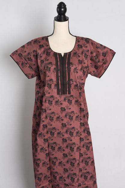 Printed Brown Cotton Nightwear in Regular Size.