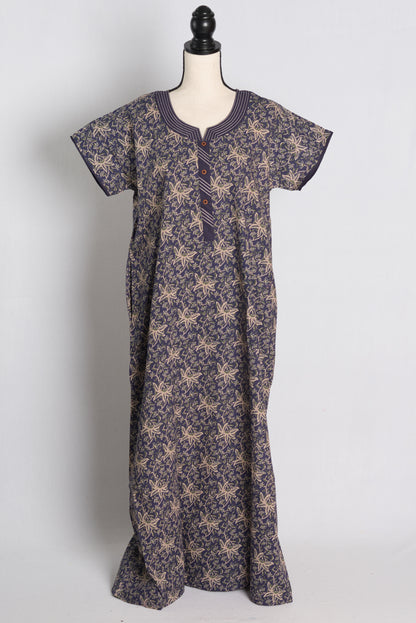 Printed Violet Cotton Nightwear in Regular Size.