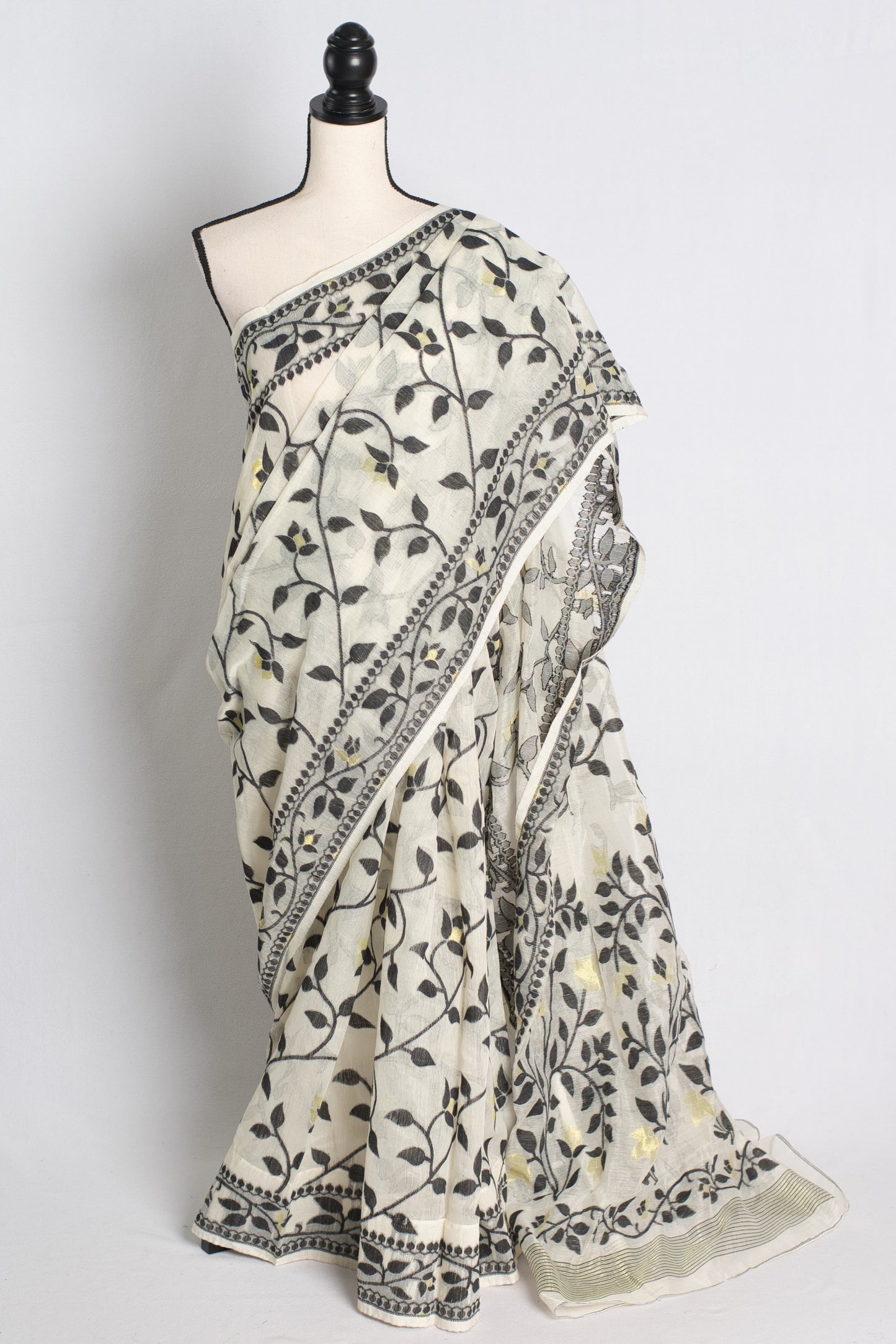 Soft Jamdani Saree in Off White and Black.