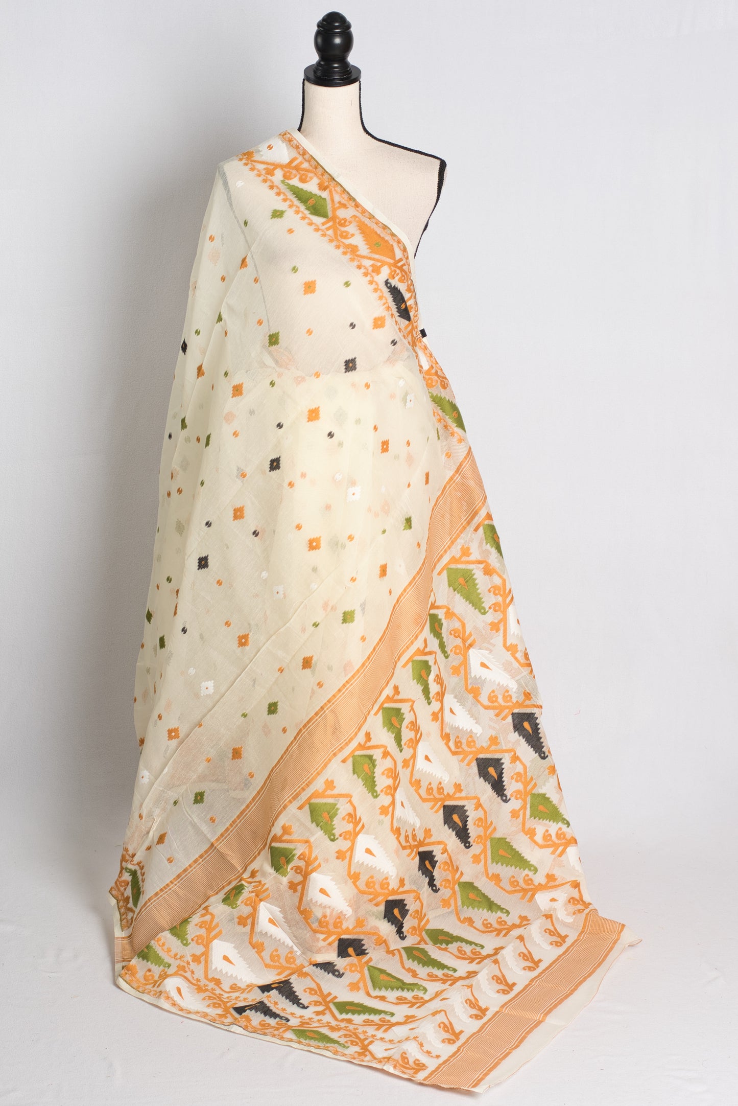 Soft Jamdani Saree in Off White and Brown.