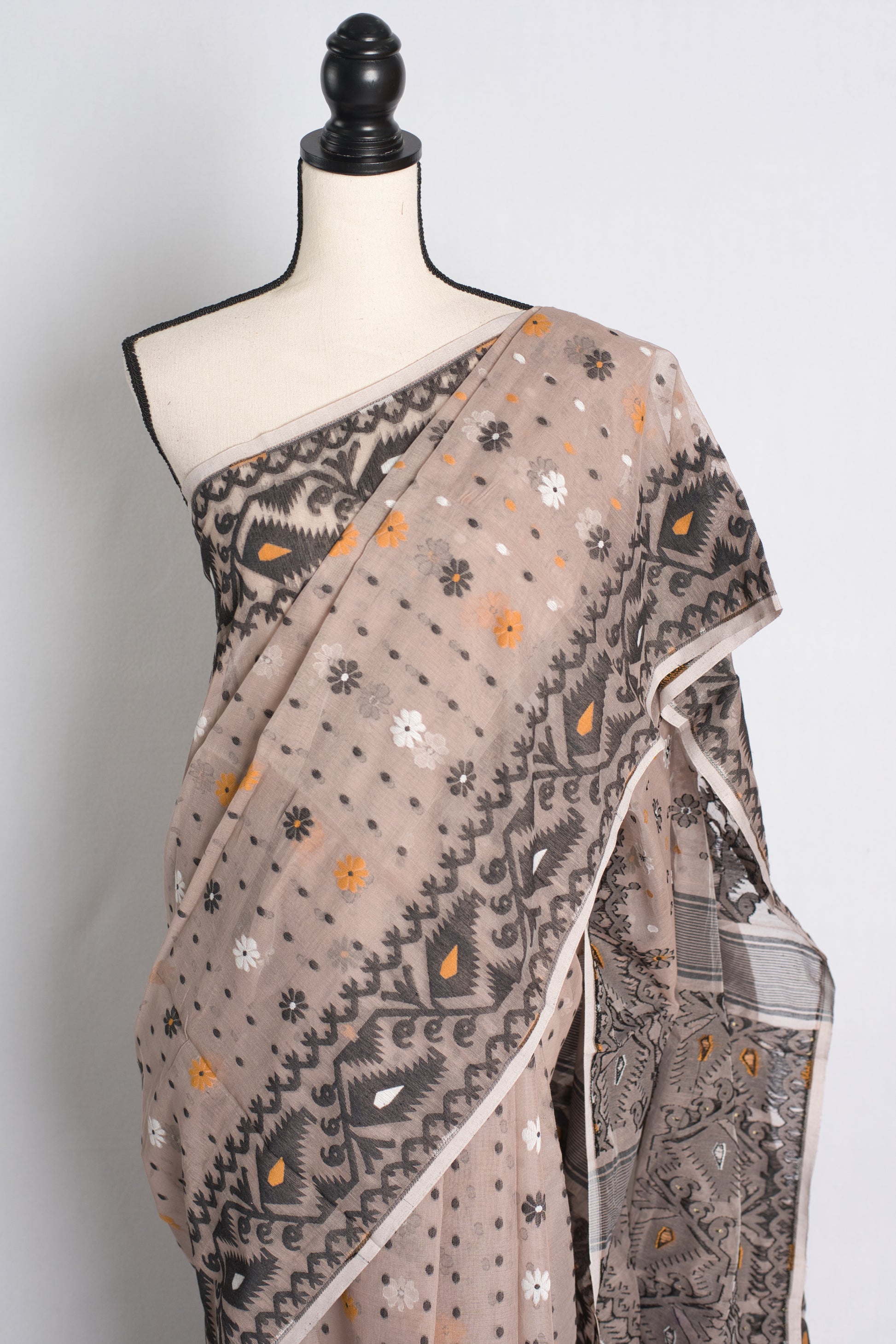 Soft Jamdani Saree in English Purple and Black.