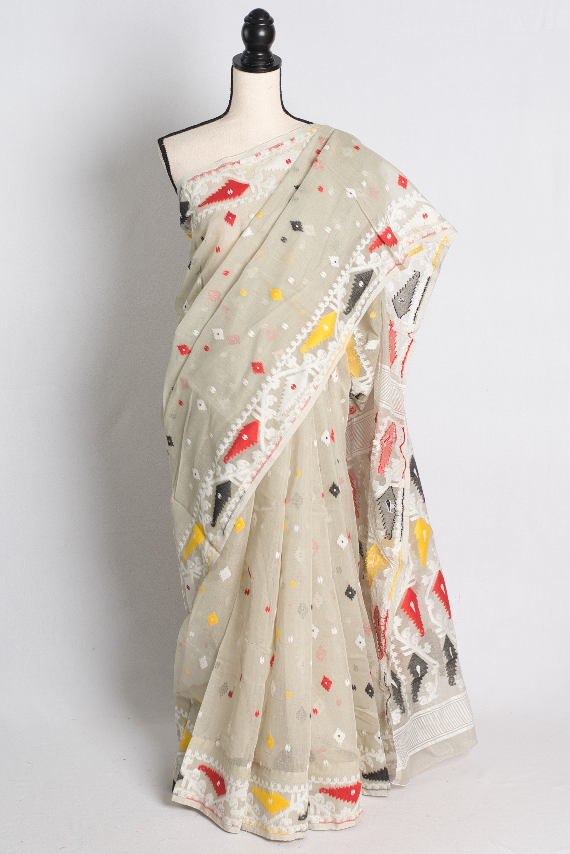 Soft Jamdani Saree in Light Gray and White.