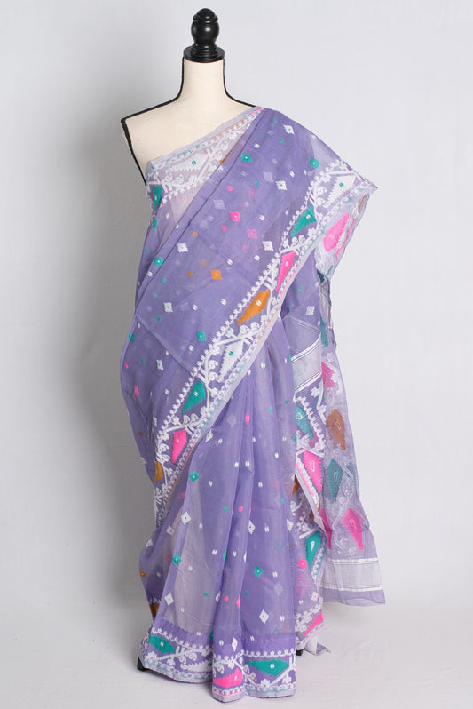 Soft Jamdani Saree in Mauve and White.