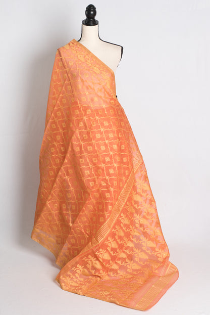 Soft Jamdani Saree in Light Orange and Beige