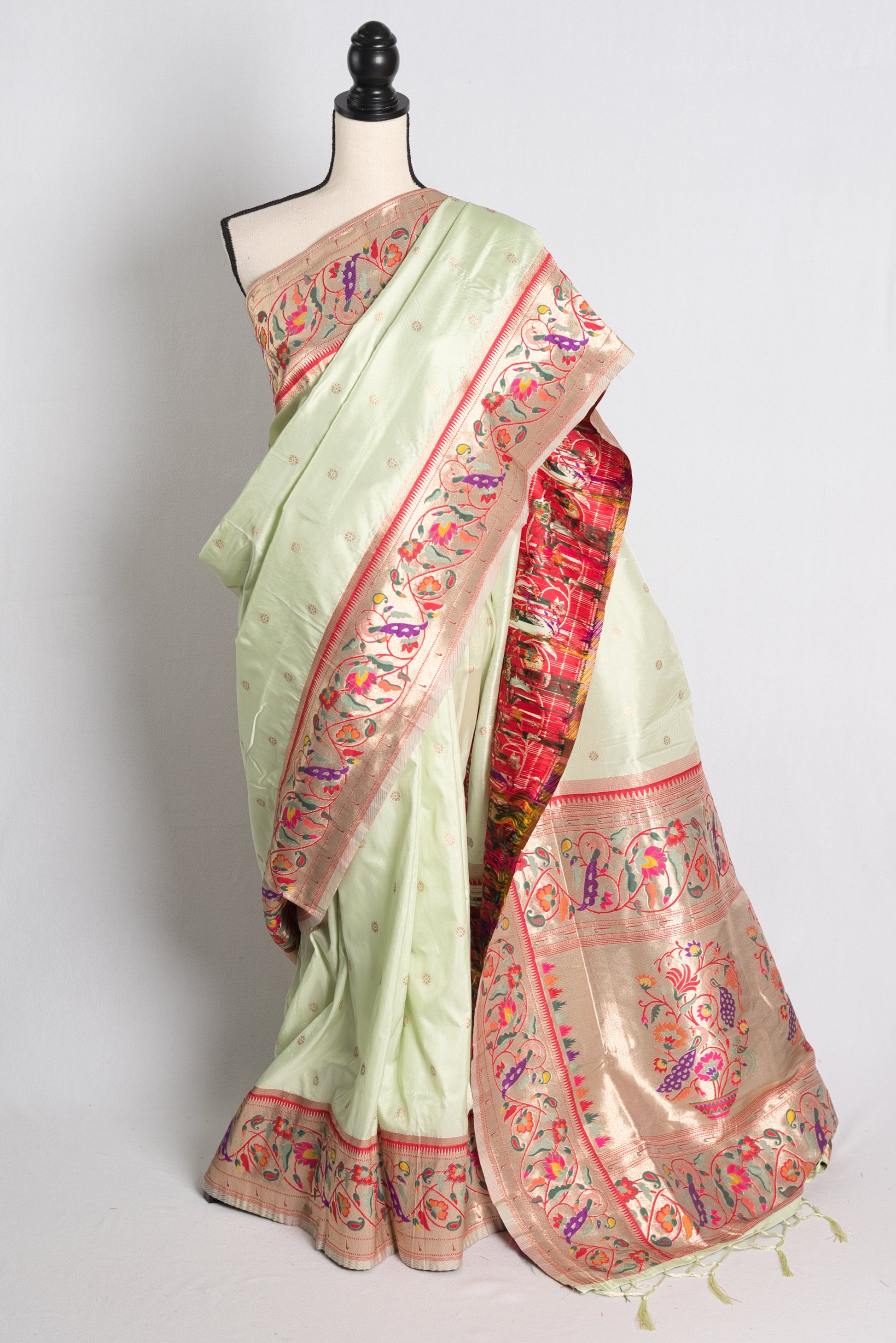 Blended Silk Sea Green Paithani Saree with Golden Border.