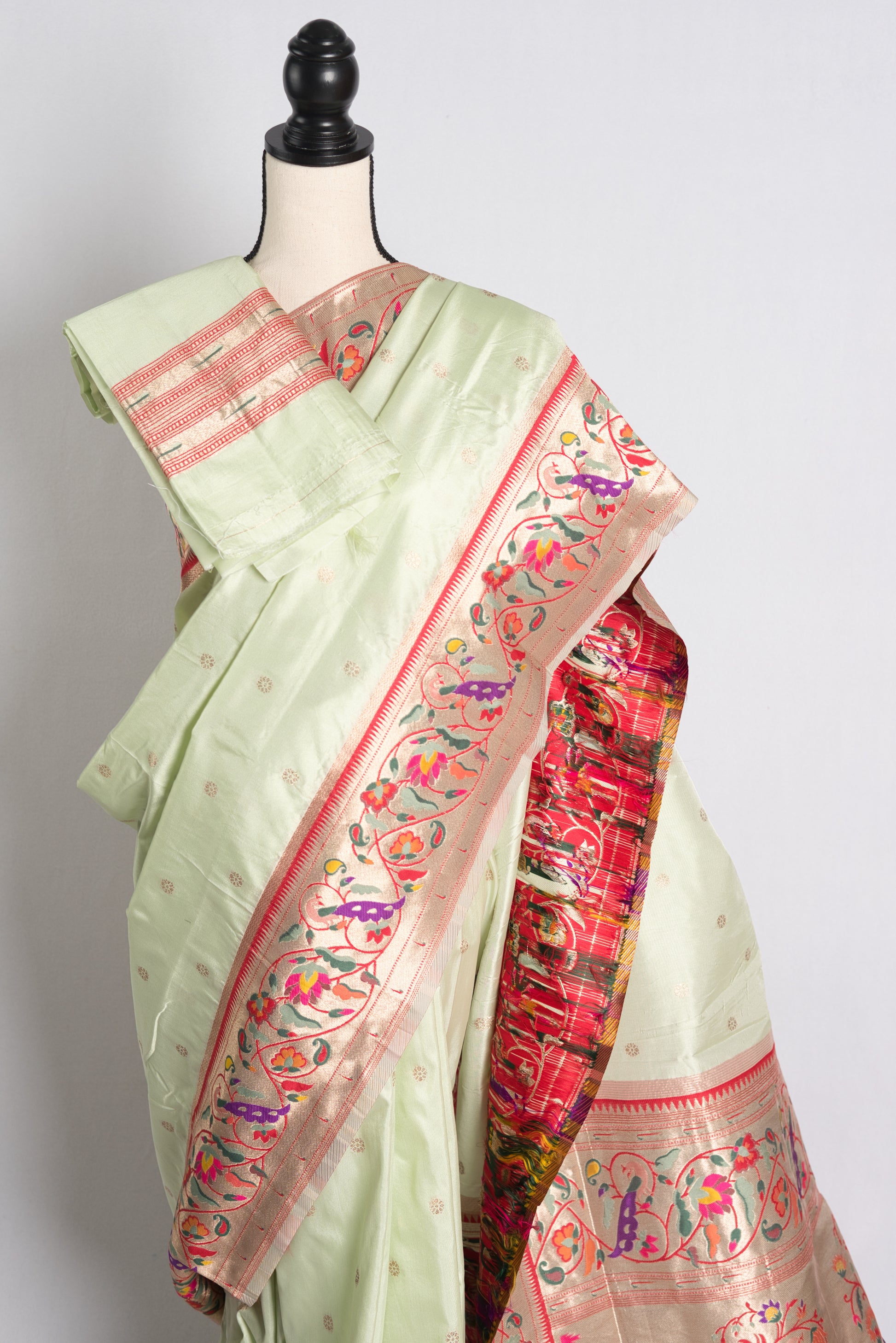 Blended Silk Sea Green Paithani Saree with Golden Border.