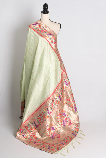 Blended Silk Sea Green Paithani Saree with Golden Border.