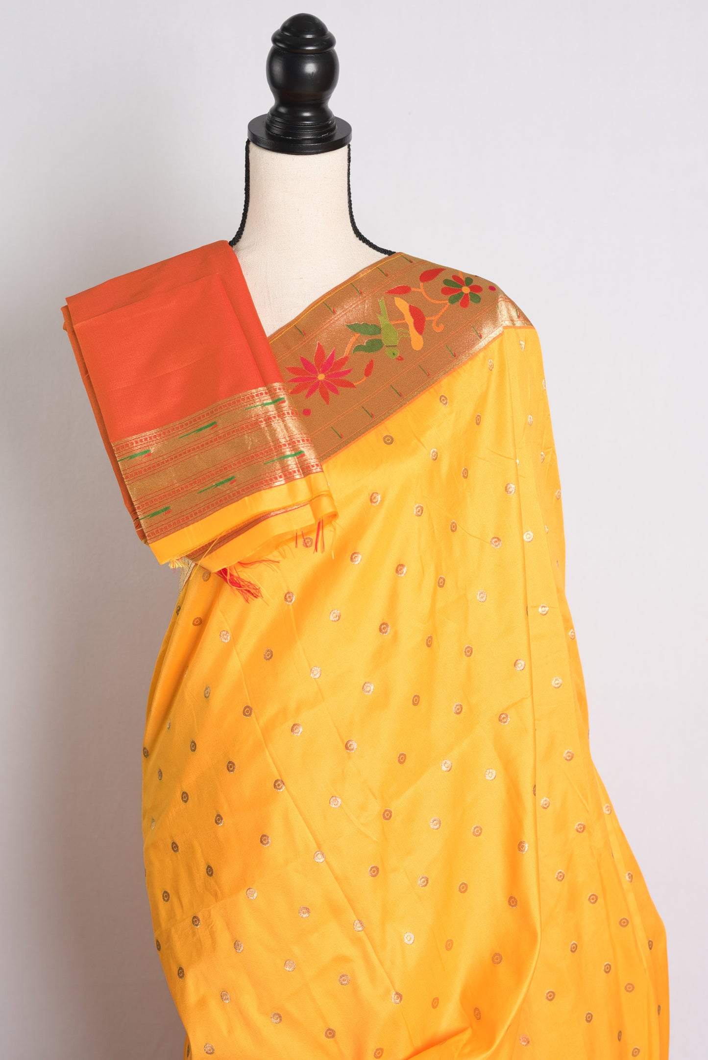 Blended Silk Dark Yellow Paithani Saree with Golden Border.