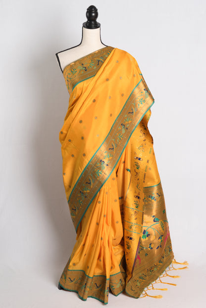 Blended Silk Yellow Paithani Saree with Golden Border.