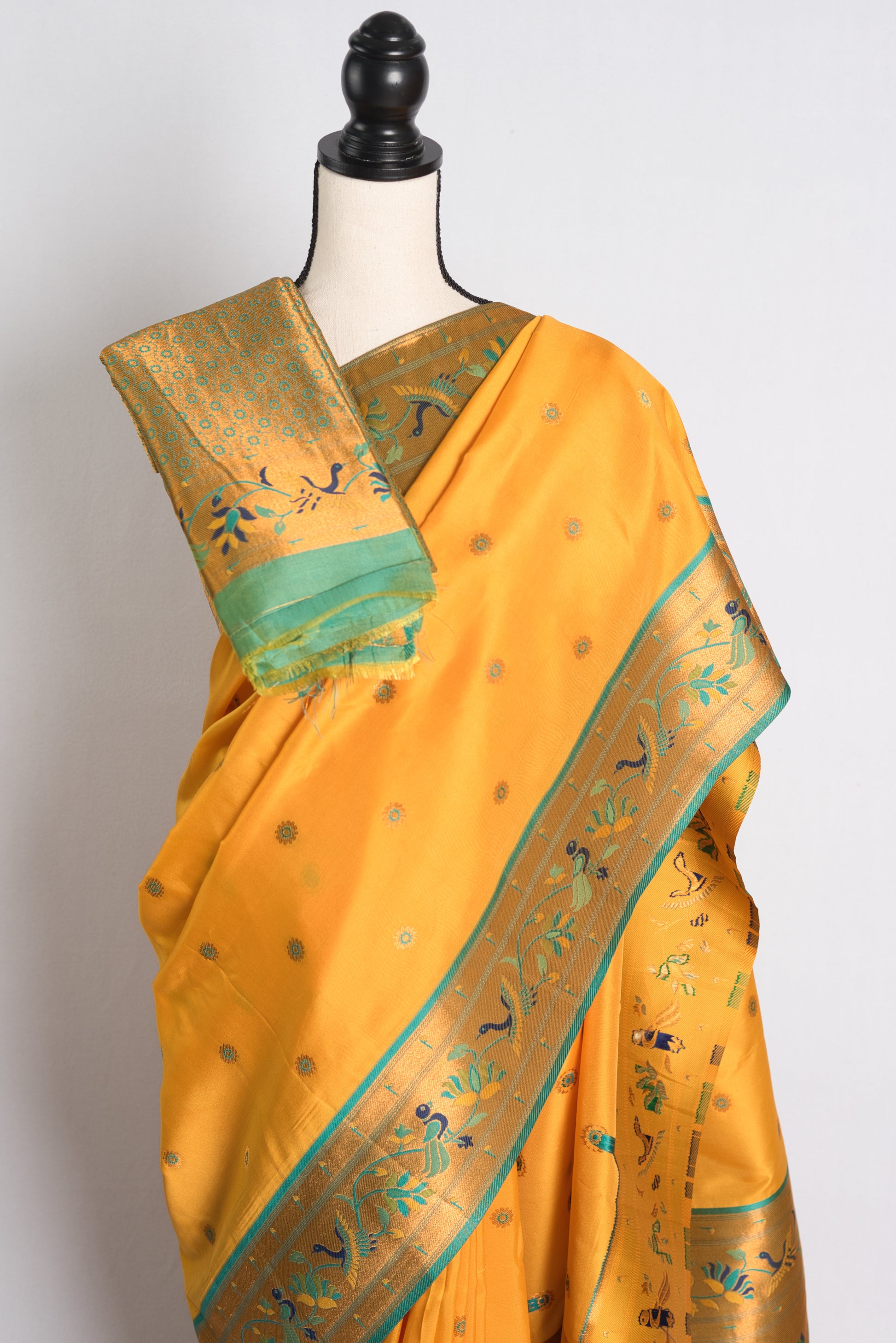 Blended Silk Yellow Paithani Saree with Golden Border.