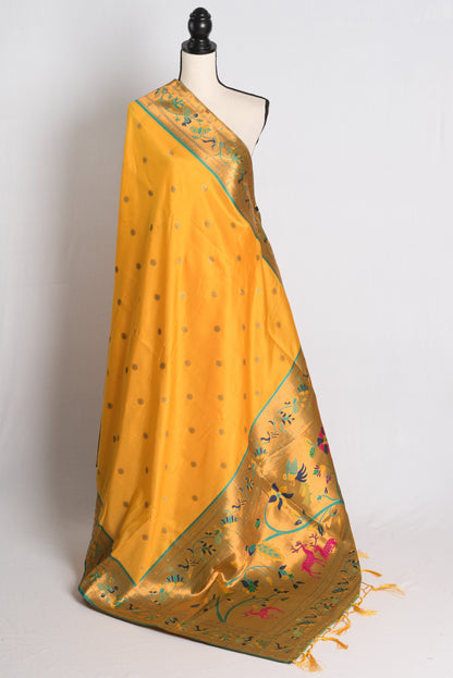 Blended Silk Yellow Paithani Saree with Golden Border.