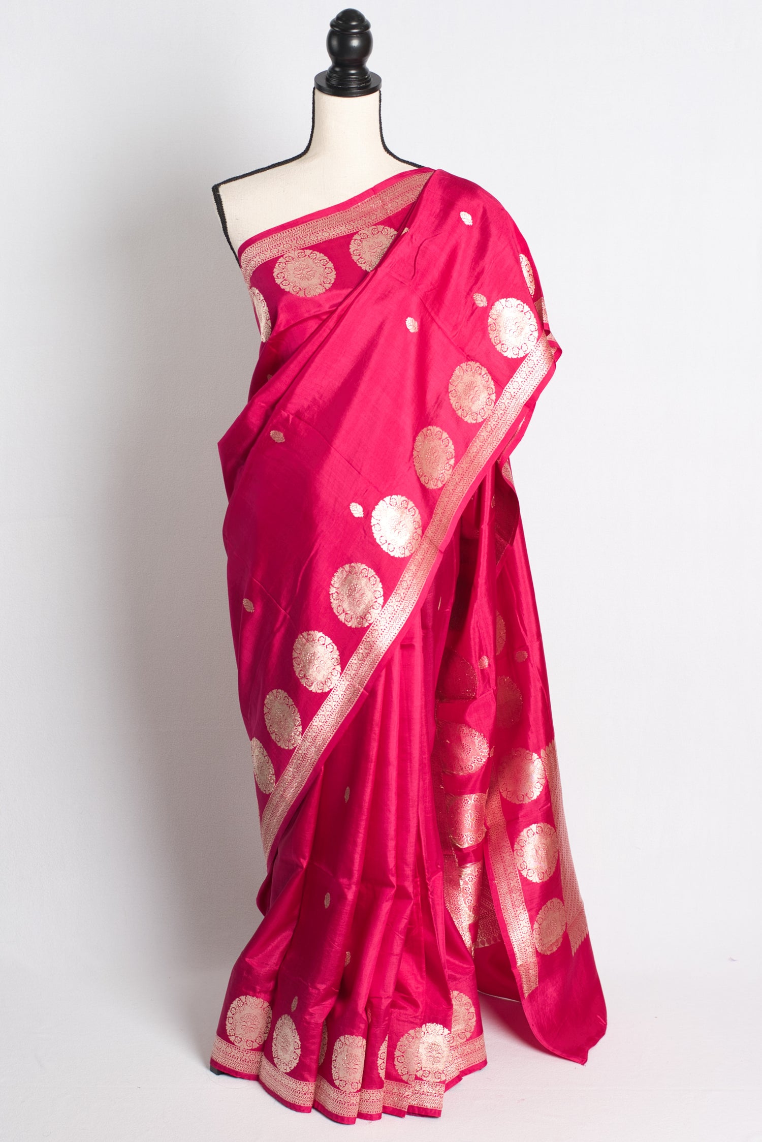Silk Mark Certified Dark Pink Banarasi Saree - Wedding Silk Collection.