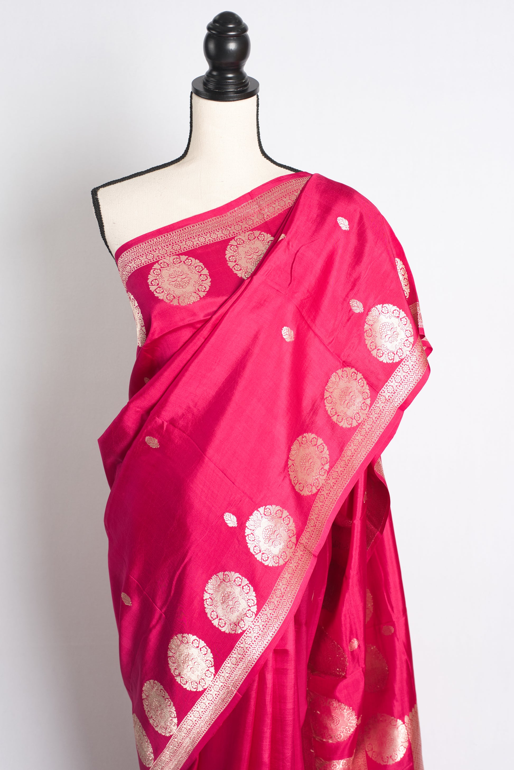 Silk Mark Certified Dark Pink Banarasi Saree - Wedding Silk Collection.