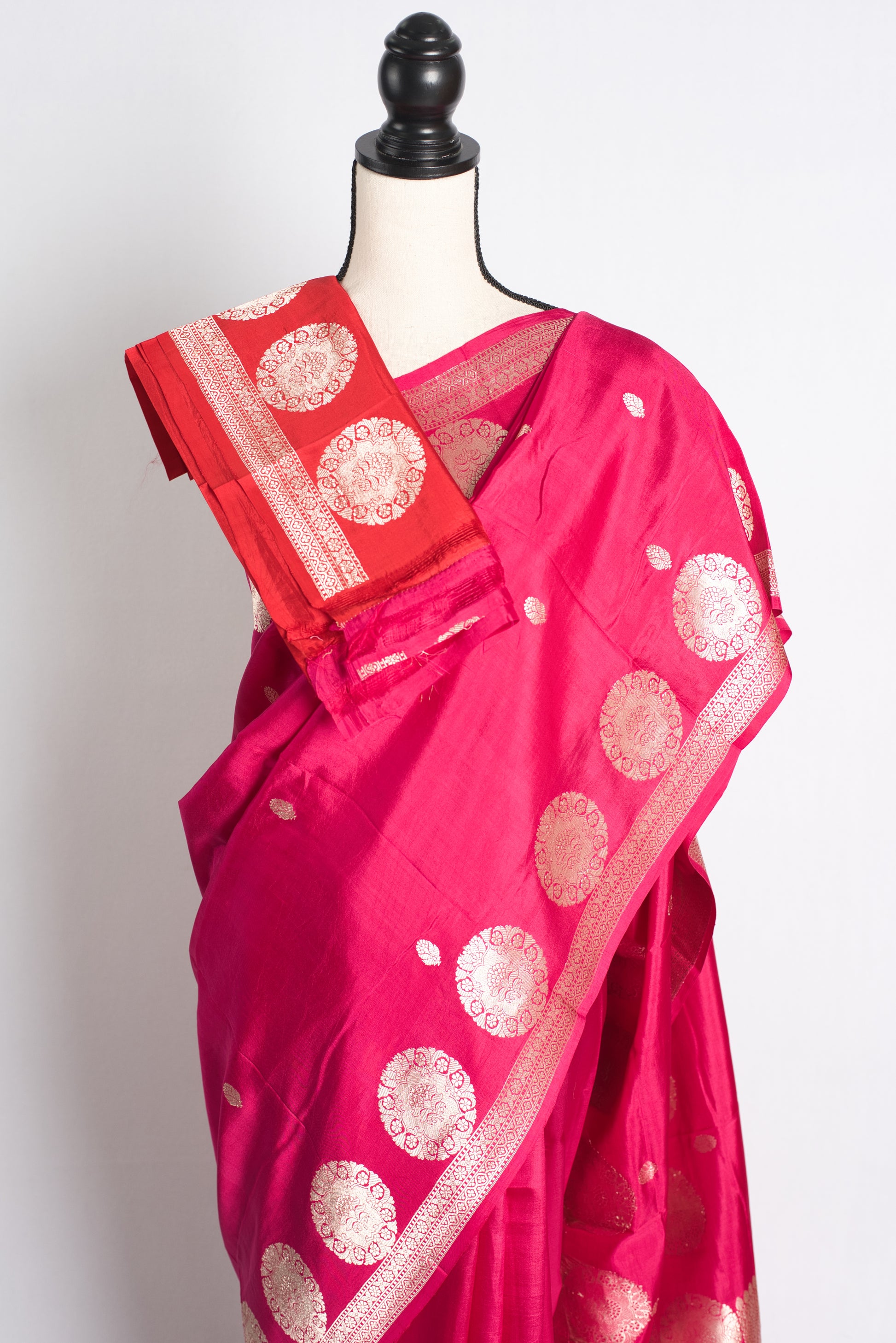 Silk Mark Certified Dark Pink Banarasi Saree - Wedding Silk Collection.