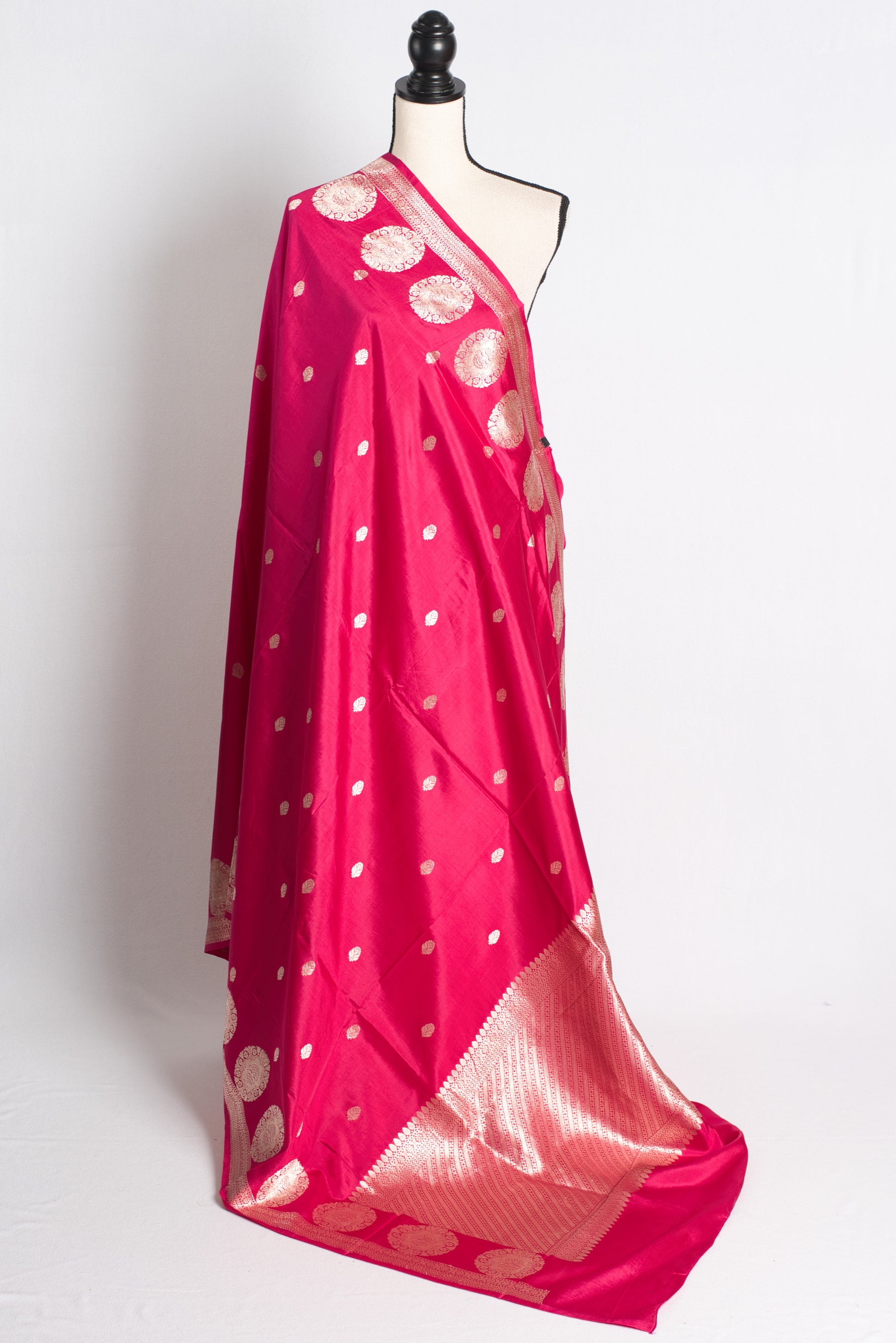 Silk Mark Certified Dark Pink Banarasi Saree - Wedding Silk Collection.