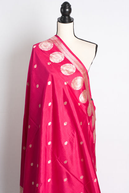 Silk Mark Certified Dark Pink Banarasi Saree - Wedding Silk Collection.