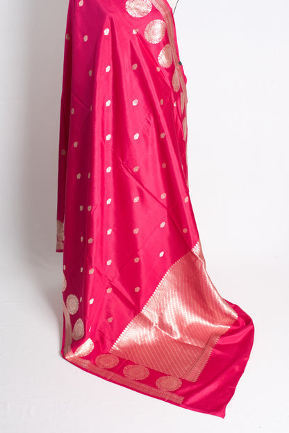 Silk Mark Certified Dark Pink Banarasi Saree - Wedding Silk Collection.