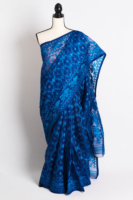Soft Jamdani Saree in Blue - Bengali Saree Collection.