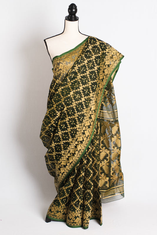 Soft Jamdani Saree in Heena Green - Bengali Saree Collection.
