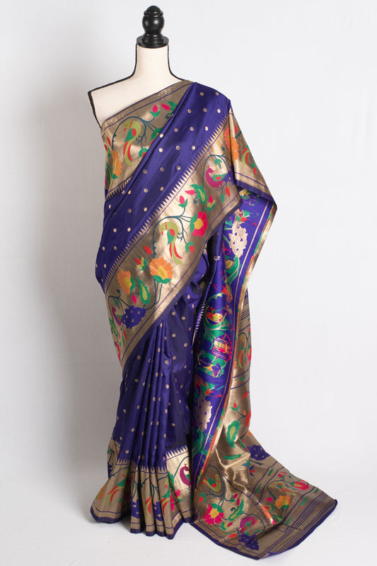 Blended Silk Purple Paithani Saree with Matte Golden Border.