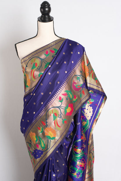 Blended Silk Purple Paithani Saree with Matte Golden Border.