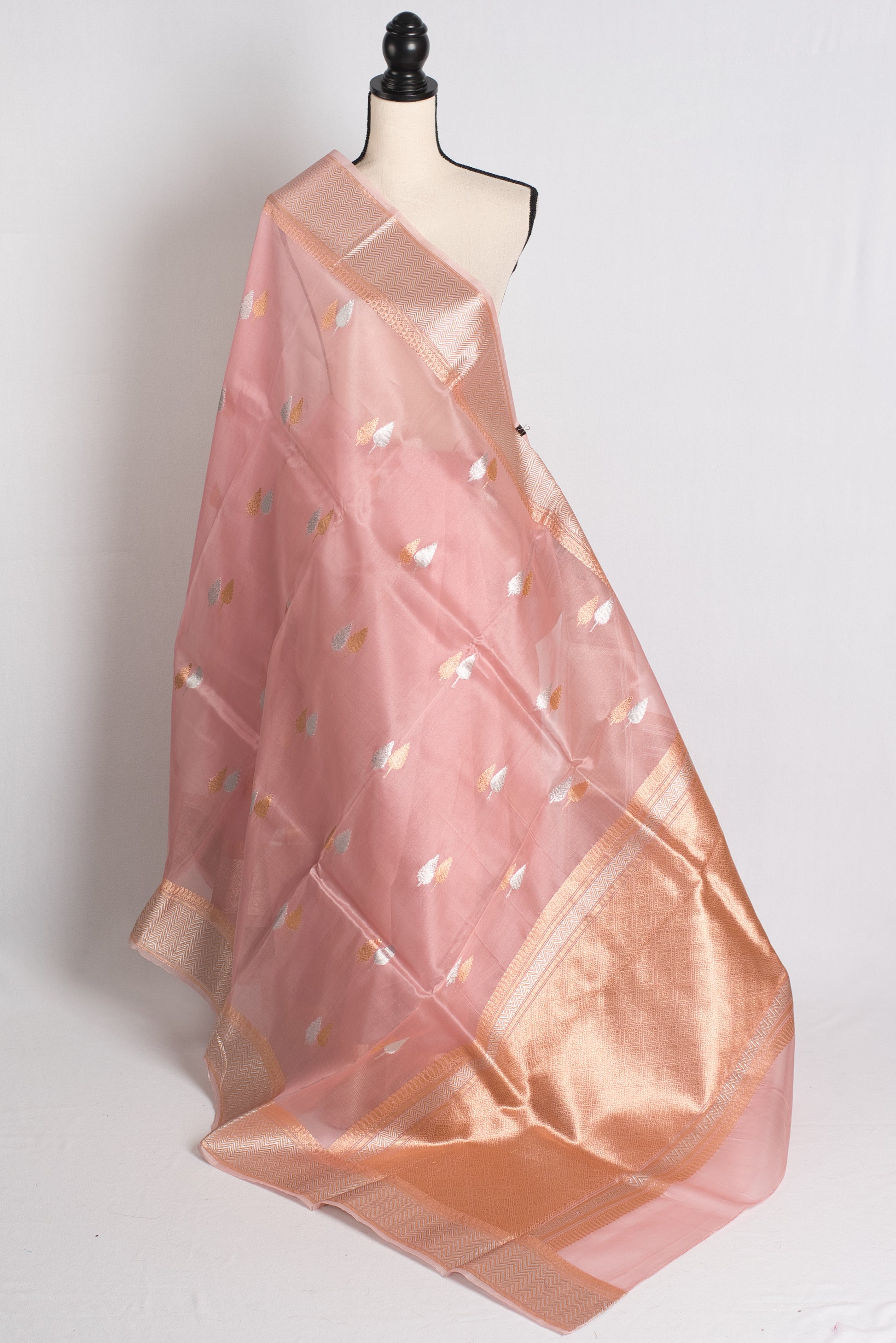Silk Mark Certified Pink Kora Silk Banarasi Saree - Sona Rupa Collection.