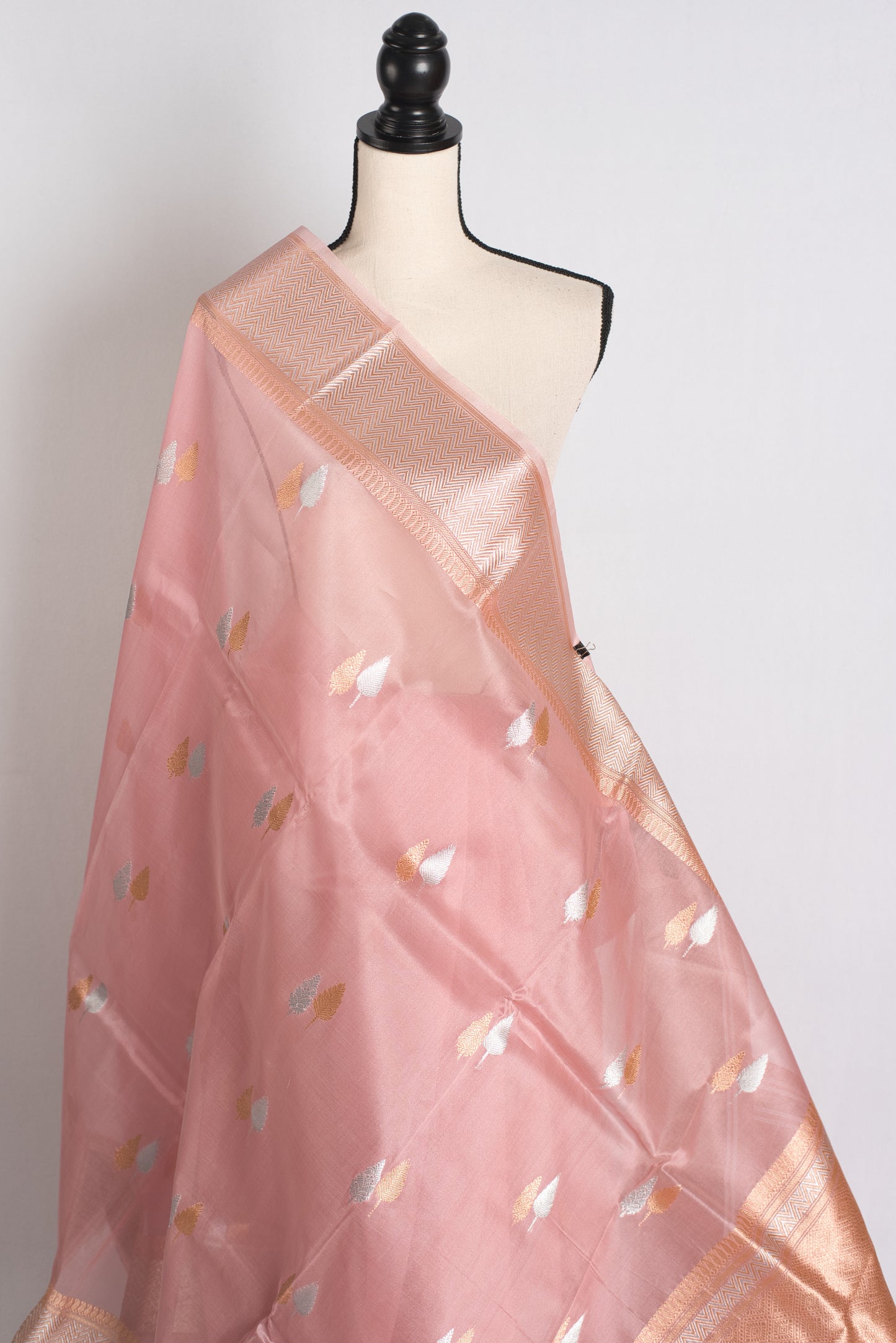 Silk Mark Certified Pink Kora Silk Banarasi Saree - Sona Rupa Collection.