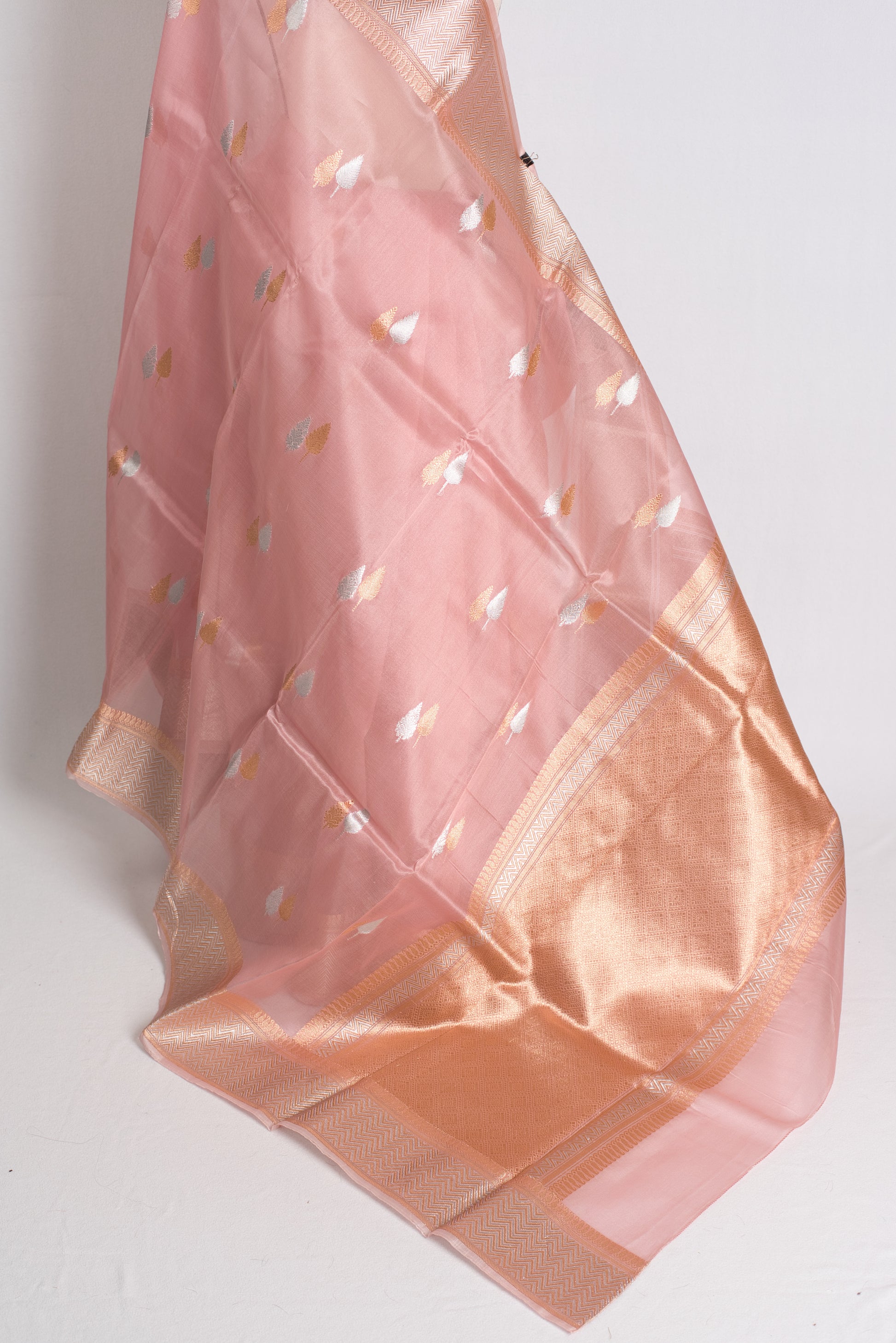 Silk Mark Certified Pink Kora Silk Banarasi Saree - Sona Rupa Collection.