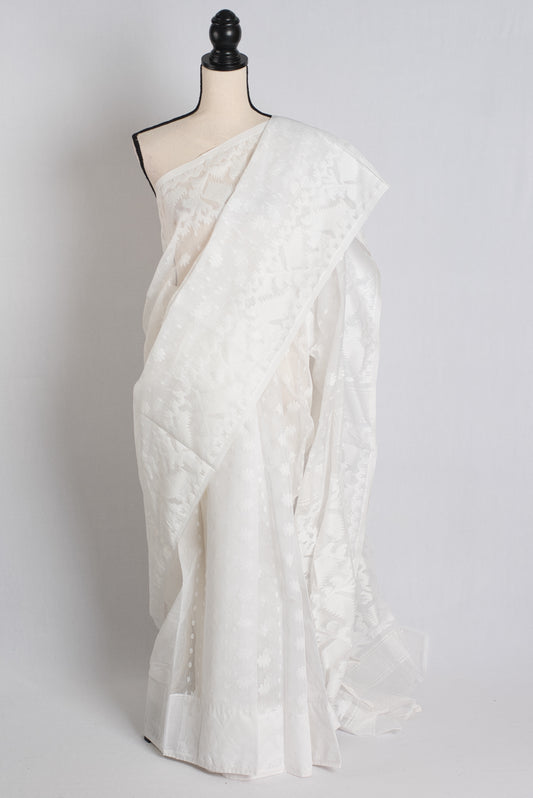 Soft Jamdani Saree in White - Bengali Saree Collection.