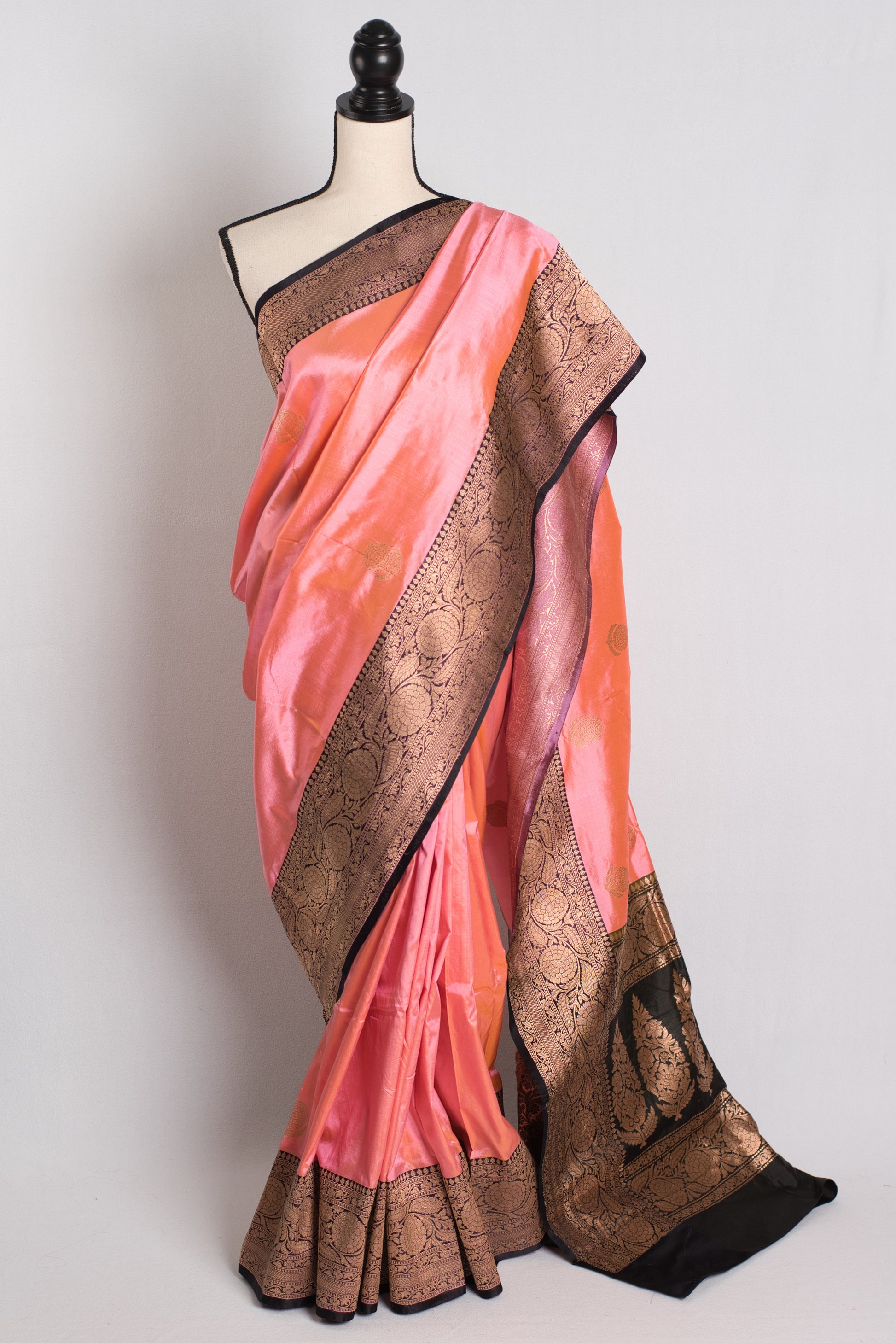Silk Mark Certified Banarasi Saree in Pink and Black - Indian Wedding Saree.