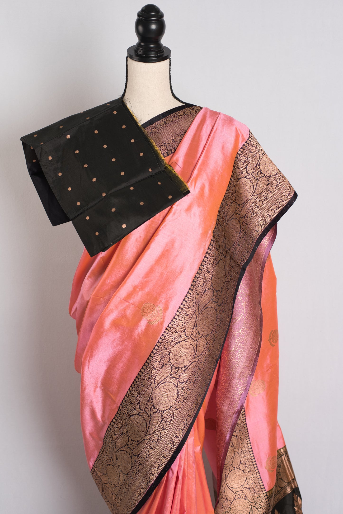 Silk Mark Certified Banarasi Saree in Pink and Black - Indian Wedding Saree.