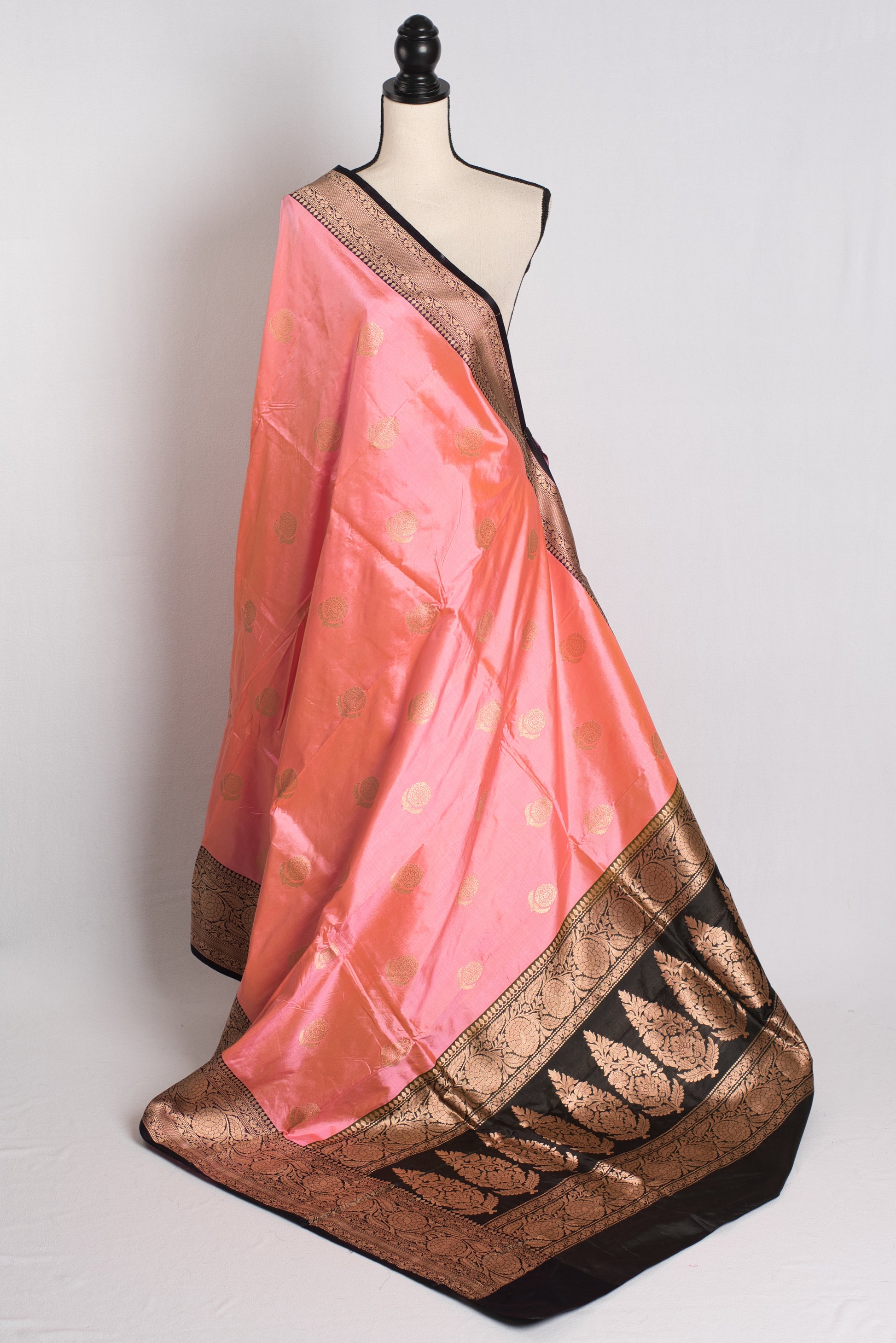 Silk Mark Certified Banarasi Saree in Pink and Black - Indian Wedding Saree.
