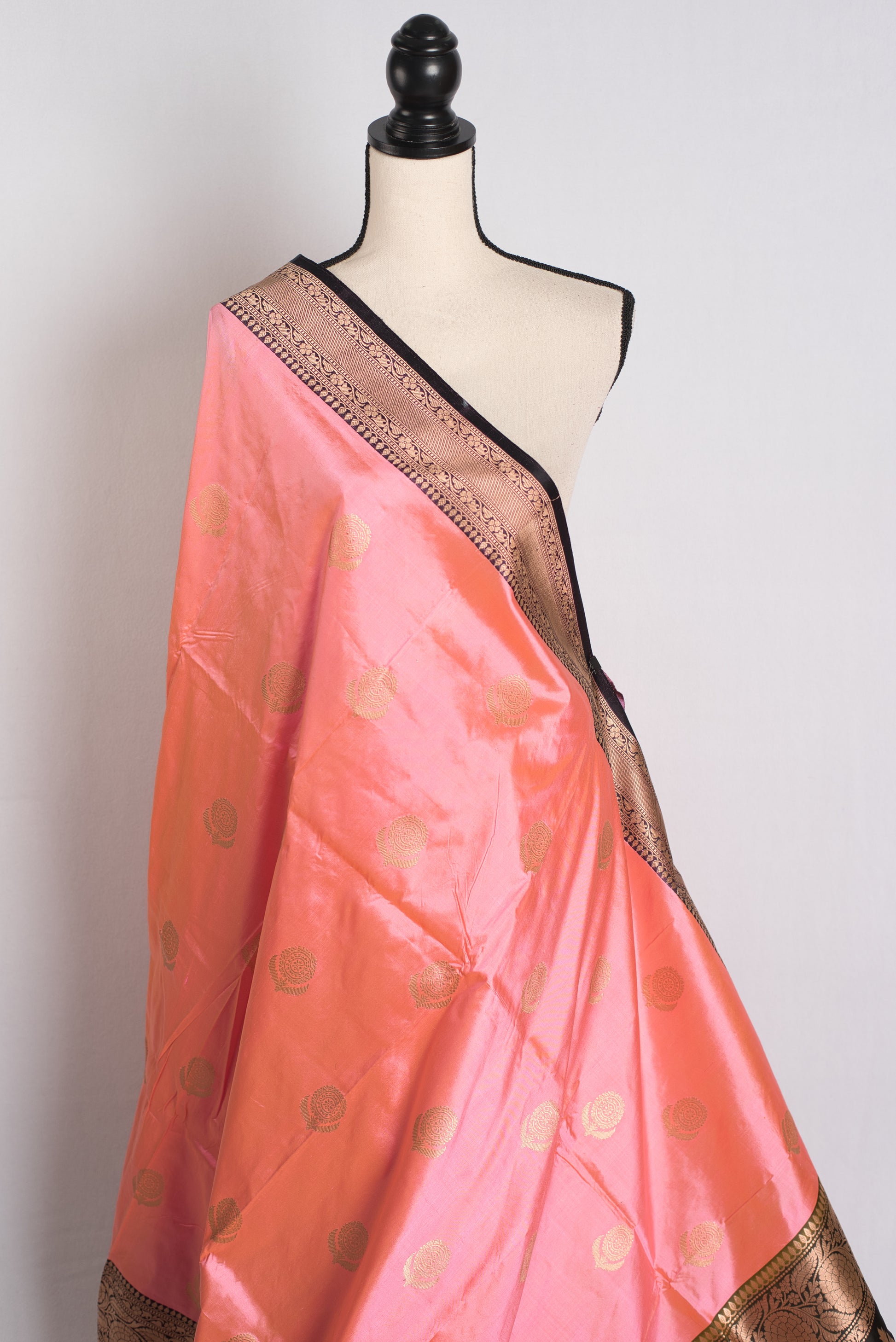 Silk Mark Certified Banarasi Saree in Pink and Black - Indian Wedding Saree.
