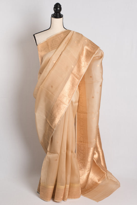 Kora Silk Banarasi Saree in Beige and Gold - Wedding Saree Collection.