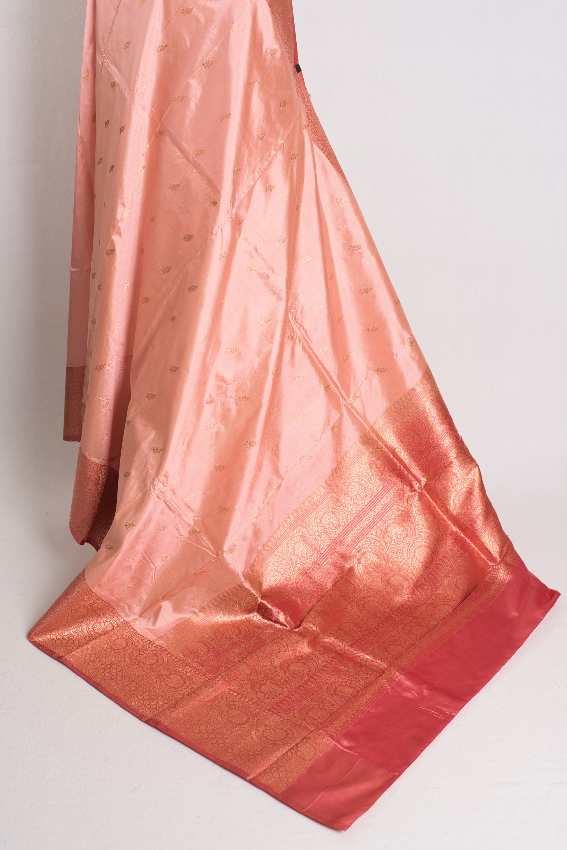 Indian Silk Banarasi Saree with 42 Size Stitched Blouse in Pastel Pink.