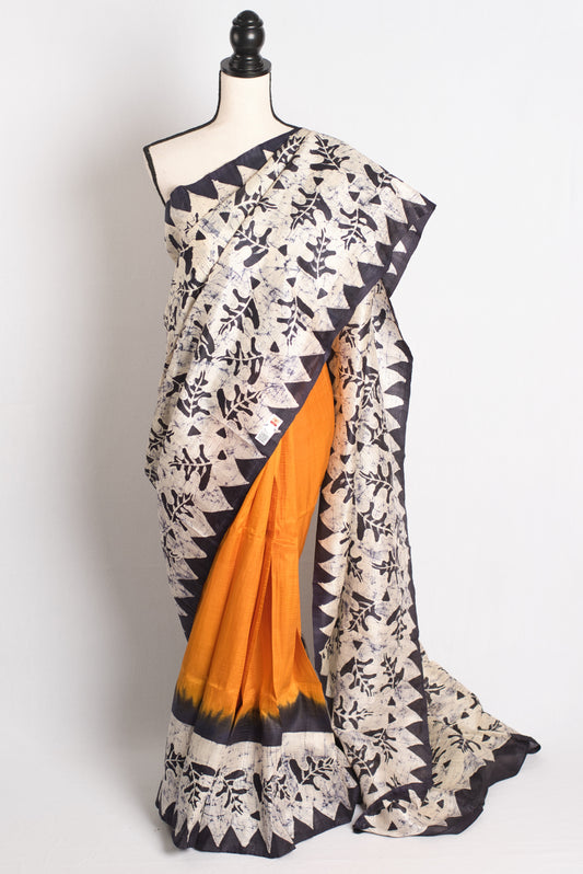 Hand Batik Bengal Silk Saree - Shantiniketan Charm.