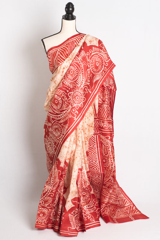 Batik Elegance - Hand-Dyed Silk Saree from Bengal.