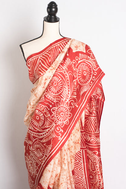 Batik Elegance - Hand-Dyed Silk Saree from Bengal.