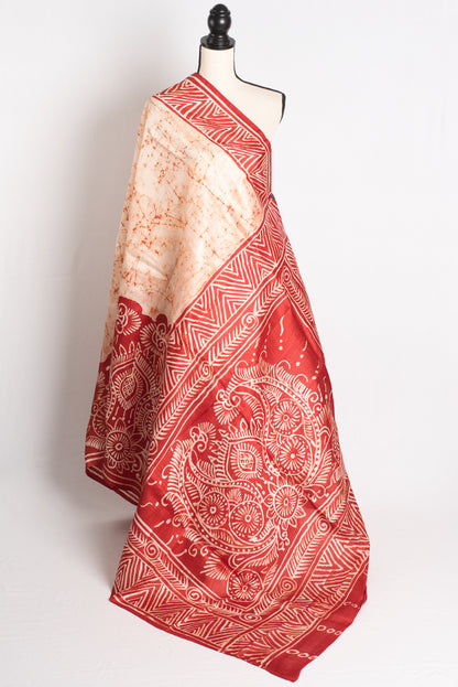 Batik Elegance - Hand-Dyed Silk Saree from Bengal.