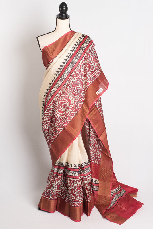 Karigari - Artisan Hand Block Tussar Silk Saree.