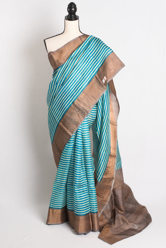 Ajna - Bengal Block Block Printed Tussar Silk Saree.