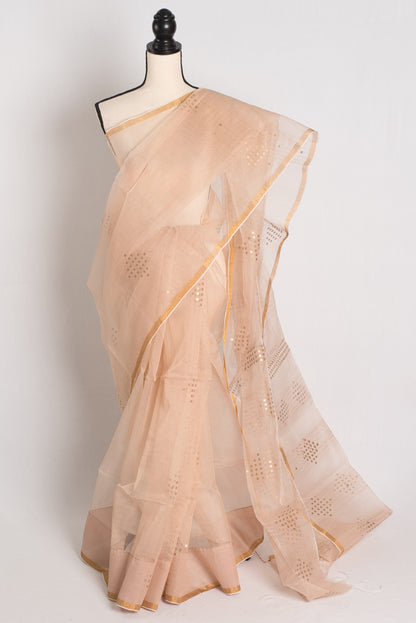 Light Brown Sequin Organza Net Saree - Bengali Saree Collection.